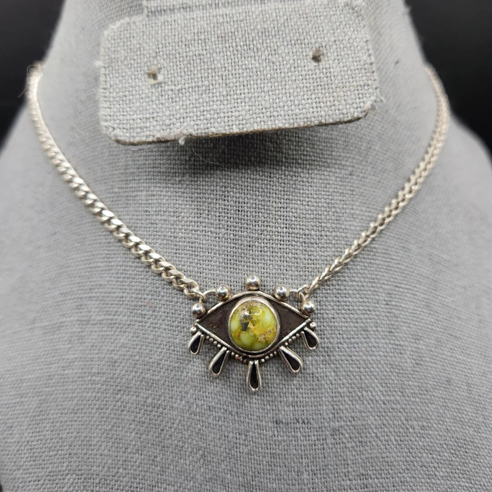 Palamino Turquoise Evil Eye Sterling Silver Curb Chain Necklace - Picture 4 of 8